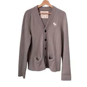 Abercrombie & Fitch Gray Sweater Cardigan Embroidered Logo and Front Pockets M